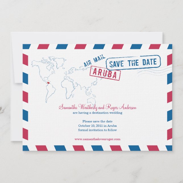 Aruba Air Mail Wedding Save The Date (Front)