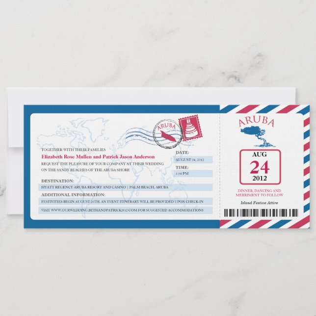 Aruba Airmail Boarding Pass iWedding  Invitation (Front)