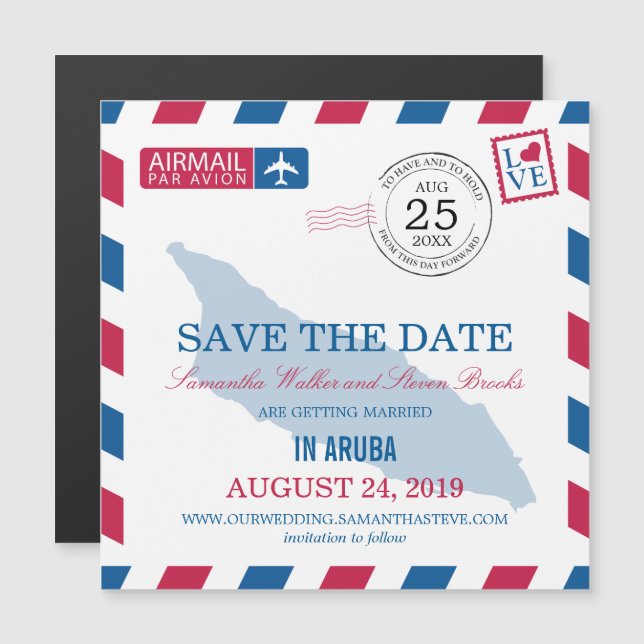 Aruba Airmail Save the Date Magnetic Invitation (Front/Back)