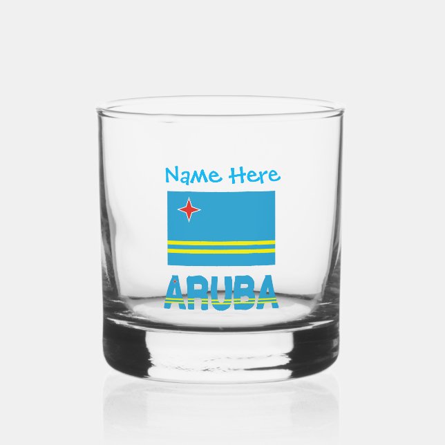 Aruba and Aruban Flag Blue Personalisation  Whiskey Glass (Front)