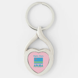 Aruba Aruban Flag Blue Personalised Heart Shaped Key Ring