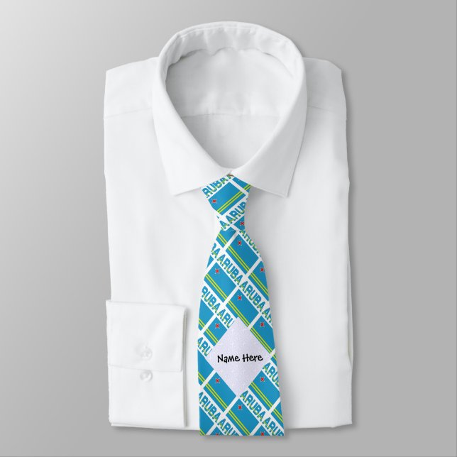 Aruba Aruban Flag Tiled Black Personalised  Tie (Tied)