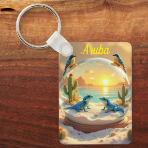 Aruba beach globe sunset key ring
