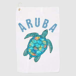 Aruba Beach Sea Turtle Illustration Golf Towel