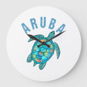 Aruba Beach Sea Turtle Illustration Large Clock