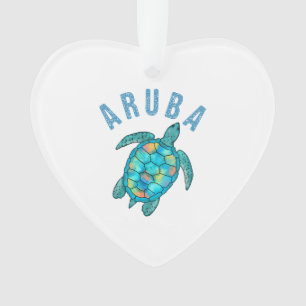 Aruba Beach Sea Turtle Illustration Ornament