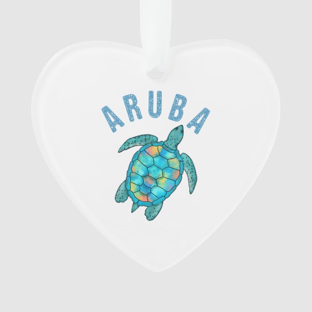 Aruba Beach Sea Turtle Illustration Ornament (Front)