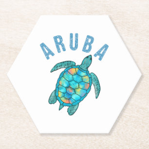 Aruba Beach Sea Turtle Illustration Paper Coaster