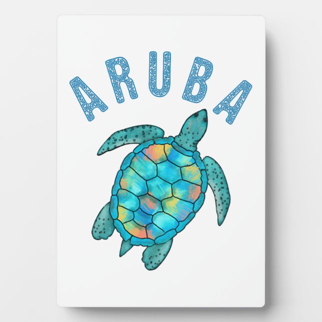 Aruba Beach Sea Turtle Illustration Plaque (Front)