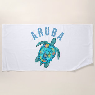 Aruba Beach Sea Turtle Illustration Towel