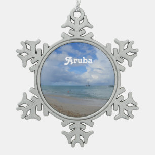 Aruba Beach Snowflake Pewter Christmas Ornament