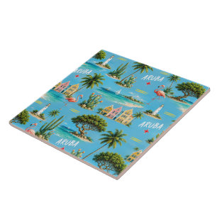 Aruba Caribbean Island lighthouse travel souvenir Ceramic Tile