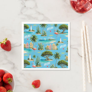 Aruba Caribbean Island lighthouse travel souvenir Napkin