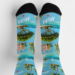 Aruba Caribbean Island lighthouse travel souvenir Socks