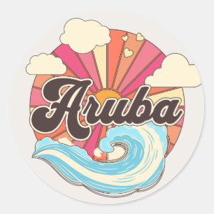 Aruba Caribbean Islands Retro 80s Beach Classic Round Sticker