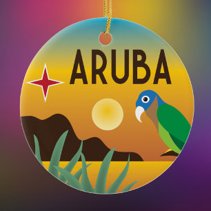 Aruba colourful Caribbean illustration Ceramic Ornament