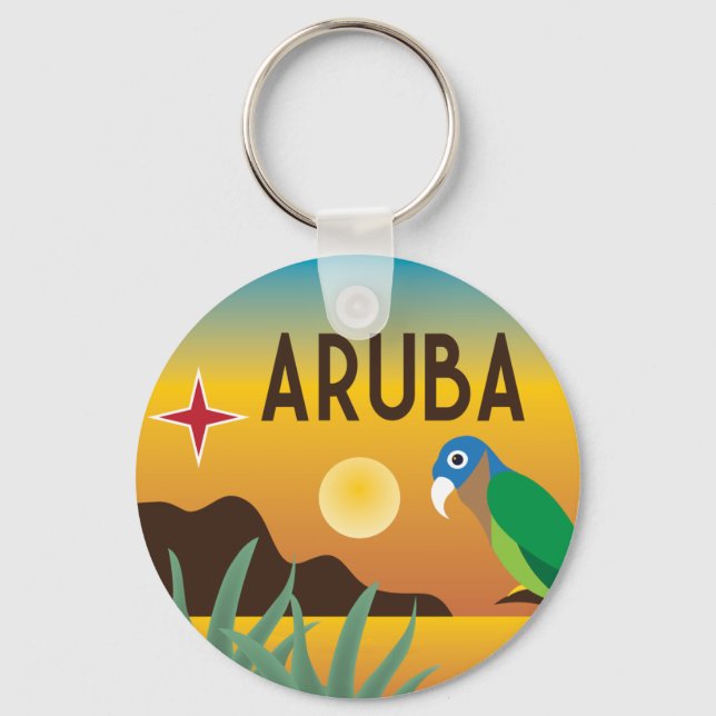 Aruba colourful Caribbean illustration Key Ring (Front)