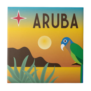 Aruba colourful Caribbean island Illustration Ceramic Tile