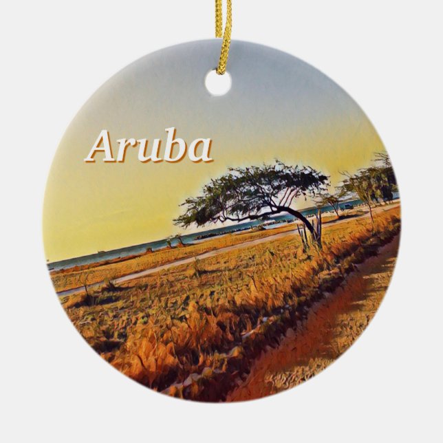Aruba Divi Divi Trees Ceramic Ornament (Front)