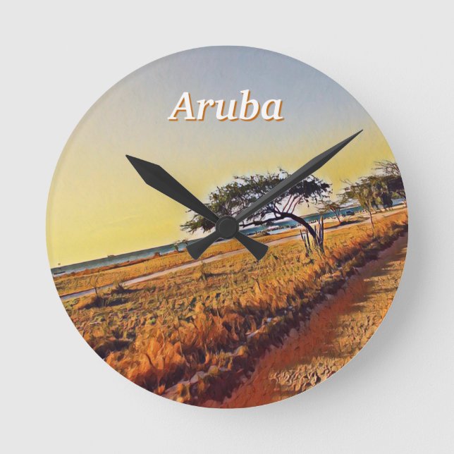 Aruba Divi Divi Trees Round Clock (Front)