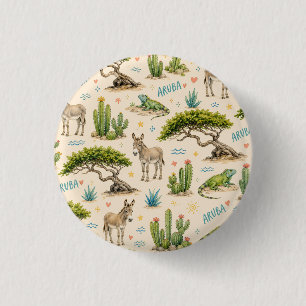 Aruba divi tree, donkey, iguana, cactus 3 cm round badge