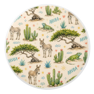 Aruba divi tree, donkey, iguana, cactus ceramic knob