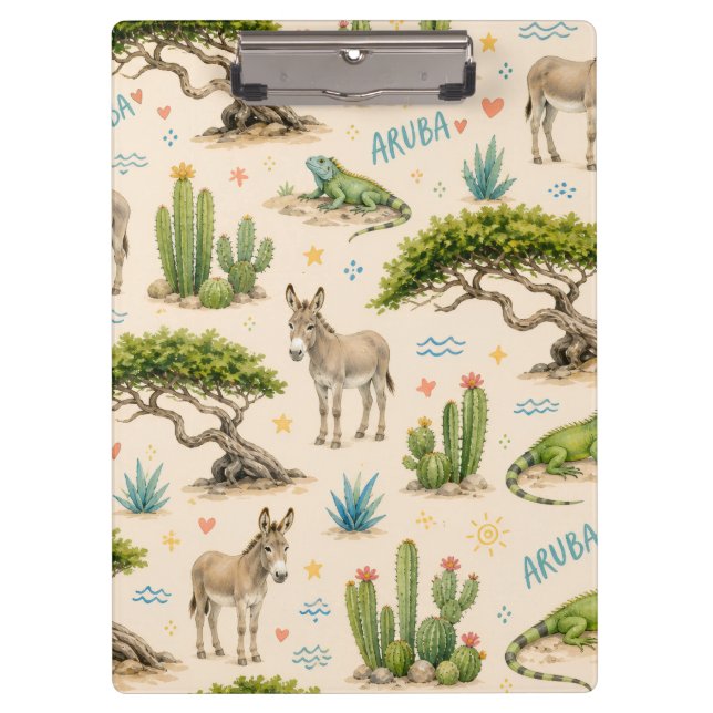 Aruba divi tree, donkey, iguana, cactus clipboard (Front)