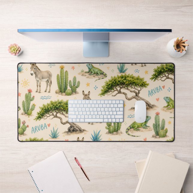 Aruba divi tree, donkey, iguana, cactus desk mat (Office 1)
