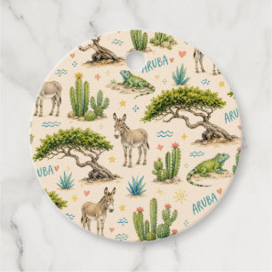 Aruba divi tree, donkey, iguana, cactus favour tags