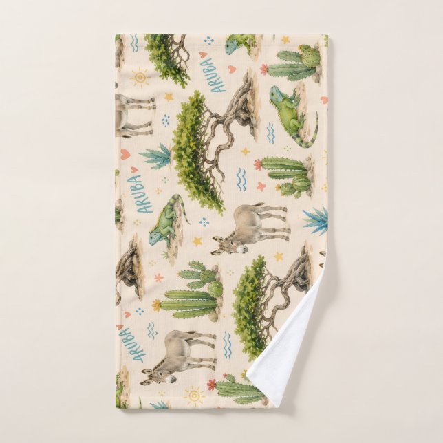 Aruba divi tree, donkey, iguana, cactus hand towel (Hand Towel)