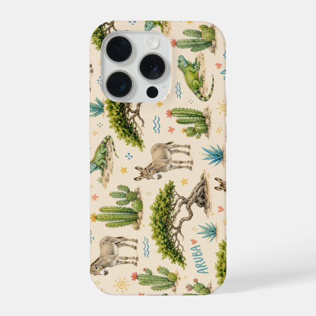 Aruba divi tree, donkey, iguana, cactus iPhone case (Back)