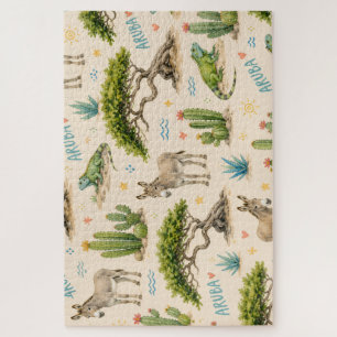 Aruba divi tree, donkey, iguana, cactus jigsaw puzzle