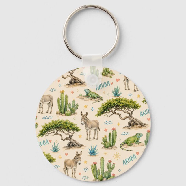 Aruba divi tree, donkey, iguana, cactus key ring (Back)