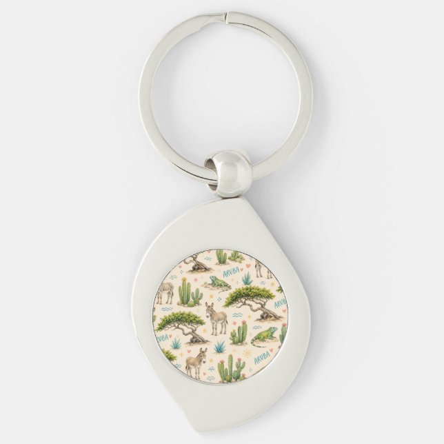 Aruba divi tree, donkey, iguana, cactus key ring (Front)