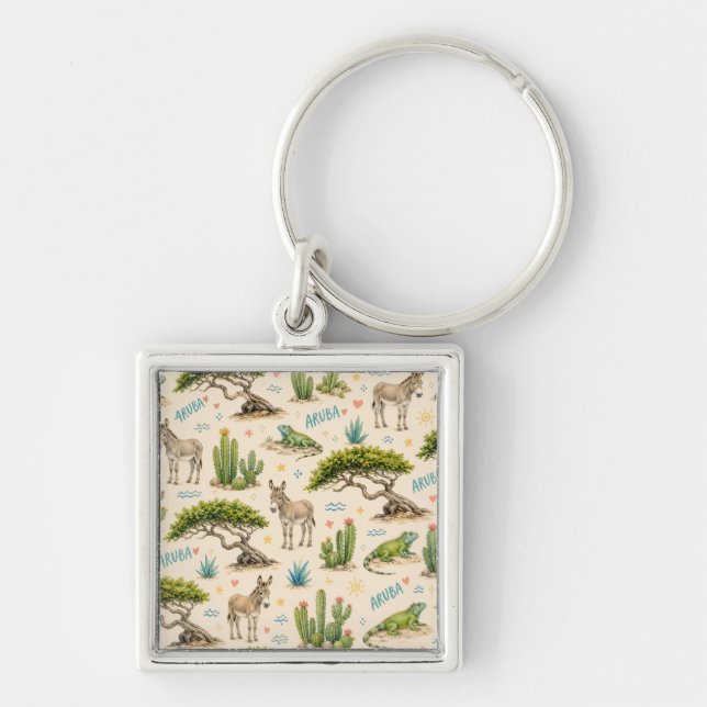 Aruba divi tree, donkey, iguana, cactus key ring (Front)