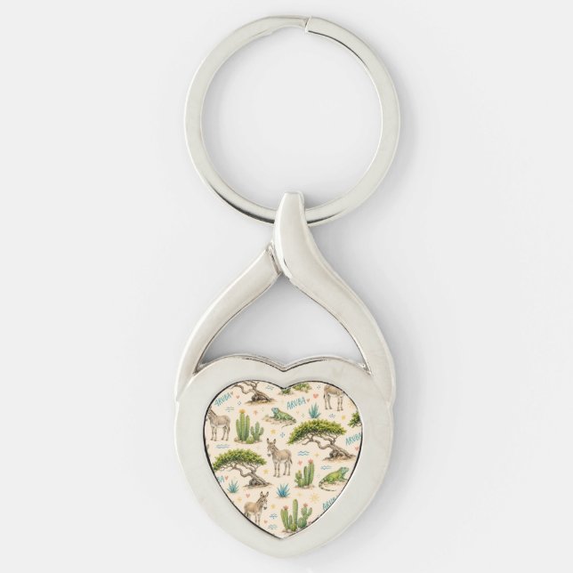 Aruba divi tree, donkey, iguana, cactus key ring (Front)