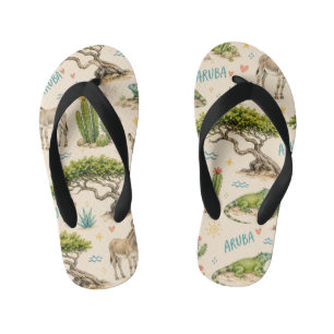 Aruba divi tree, donkey, iguana, cactus kid's thongs