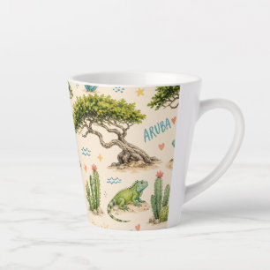 Aruba divi tree, donkey, iguana, cactus latte mug