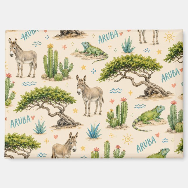 Aruba divi tree, donkey, iguana, cactus magnet (Front)