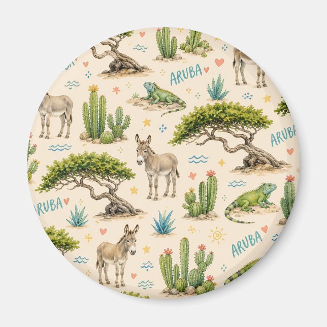 Aruba divi tree, donkey, iguana, cactus magnet (Front)