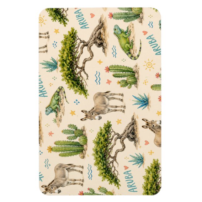 Aruba divi tree, donkey, iguana, cactus magnet (Vertical)