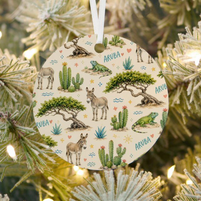 Aruba divi tree, donkey, iguana, cactus metal tree decoration (Insitu)