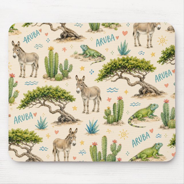 Aruba divi tree, donkey, iguana, cactus mouse pad (Front)