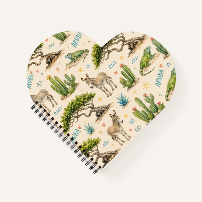Aruba divi tree, donkey, iguana, cactus notebook (Front)