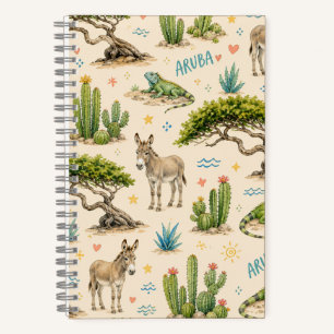 Aruba divi tree, donkey, iguana, cactus notebook