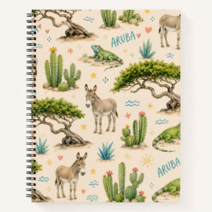 Aruba divi tree, donkey, iguana, cactus notebook