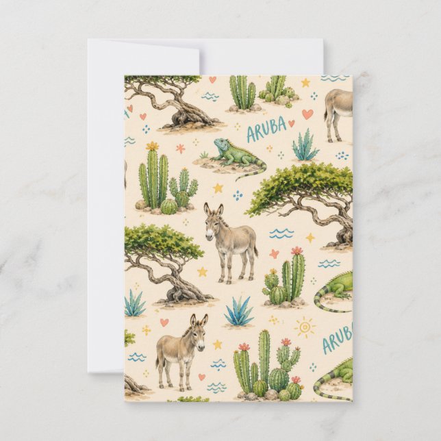 Aruba divi tree, donkey, iguana, cactus thank you card (Front)
