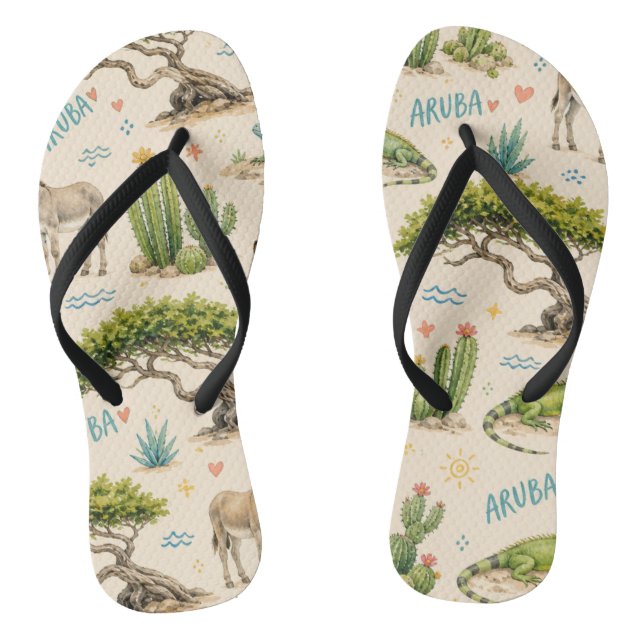 Aruba divi tree, donkey, iguana, cactus thongs (Footbed)