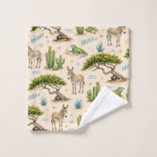 Aruba divi tree, donkey, iguana, cactus wash cloth