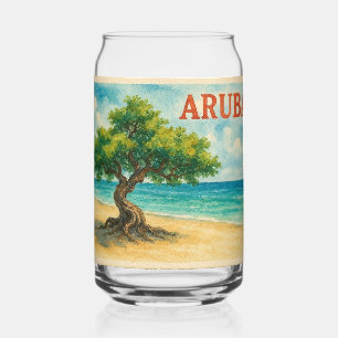 Aruba Divi Tree Eagle Beach watercolor Can Glass
